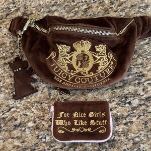 LIKE NEW SCL x Juicy Couture Velour Fanny Pack, Bag Charm, and Wristlet